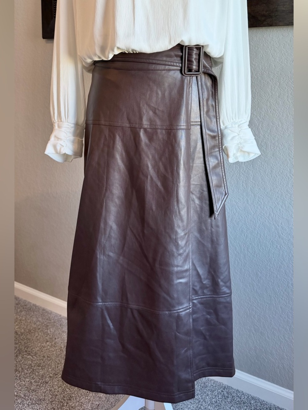 Modern Citizen Chocolate-Brown Faux Leather Full Length Skirt Timless Classy